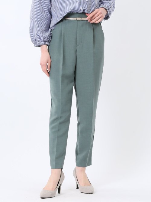 麻調合繊 ベルト付き テーパードパンツ（セットアップ可能）