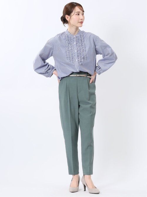 麻調合繊 ベルト付き テーパードパンツ（セットアップ可能）