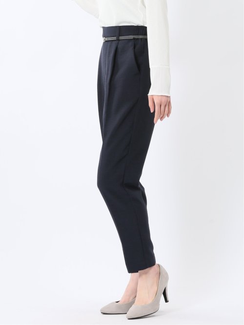 麻調合繊 ベルト付き テーパードパンツ（セットアップ可能）