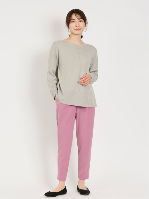 レーヨン混ストレッチ プルオンテーパードパンツ