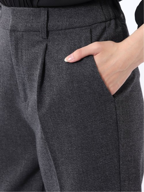 パンツ レディース ストレッチ 静電防止 起毛 チェック テーパード センタープレス バックシャーリング