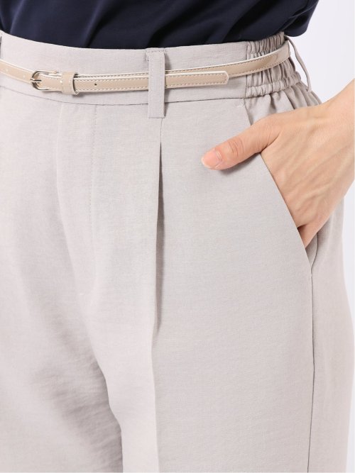 テーパード パンツ レディース 接触冷感 ベルト ワンタック 麻調 リネン風 スラリッチ