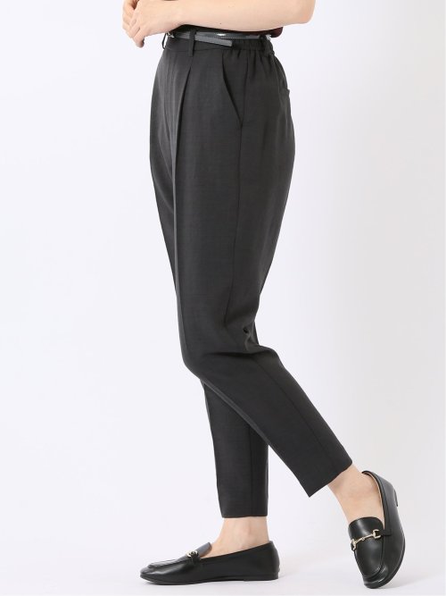 テーパード パンツ レディース 接触冷感 ベルト ワンタック 麻調 リネン風 スラリッチ