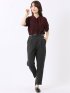 テーパード パンツ レディース 接触冷感 ベルト ワンタック 麻調 リネン風 スラリッチ