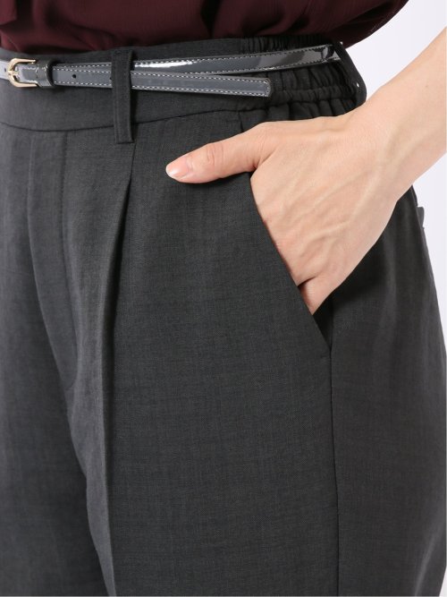 テーパード パンツ レディース 接触冷感 ベルト ワンタック 麻調 リネン風 スラリッチ