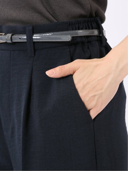 テーパード パンツ レディース 接触冷感 ベルト ワンタック 麻調 リネン風 スラリッチ
