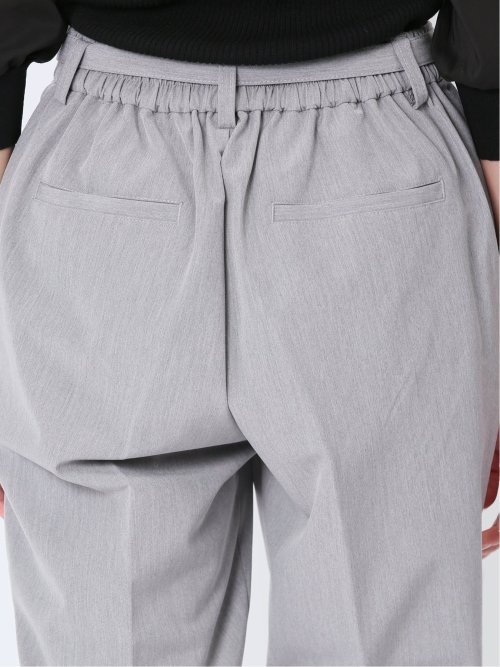 レーヨン混ストレッチ ベルト付きテーパードパンツ