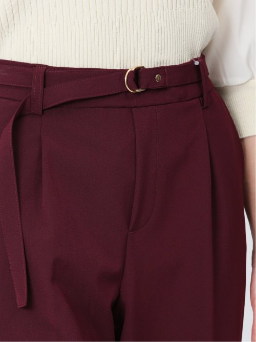 レーヨン混ストレッチ ベルト付きテーパードパンツ