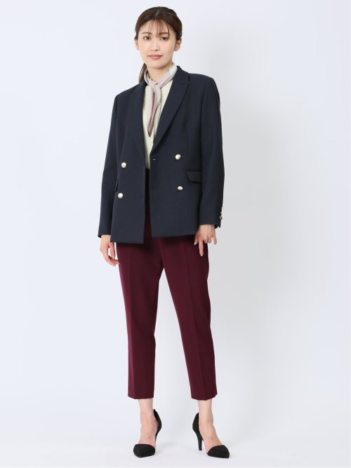 レーヨン混ストレッチ ベルト付きテーパードパンツ