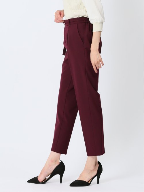 レーヨン混ストレッチ ベルト付きテーパードパンツ