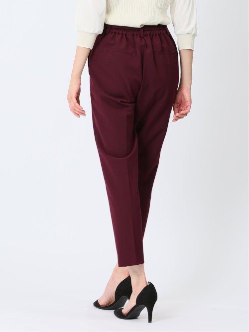 レーヨン混ストレッチ ベルト付きテーパードパンツ