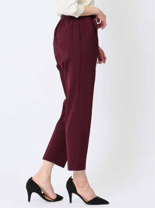 レーヨン混ストレッチ ベルト付きテーパードパンツ