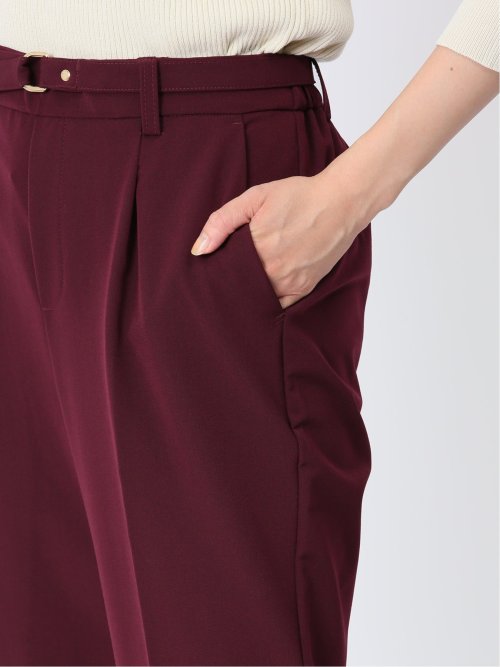 レーヨン混ストレッチ ベルト付きテーパードパンツ