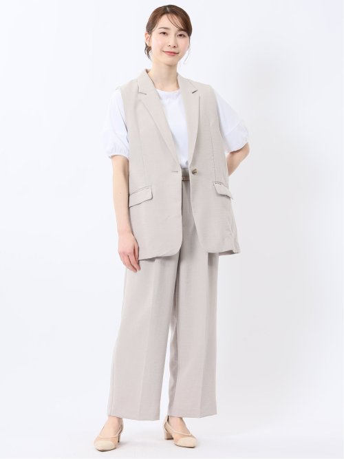 麻調合繊 ベルト付き ワイドパンツ（セットアップ可能）