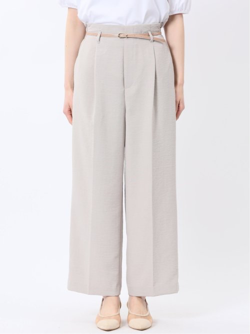 麻調合繊 ベルト付き ワイドパンツ（セットアップ可能）