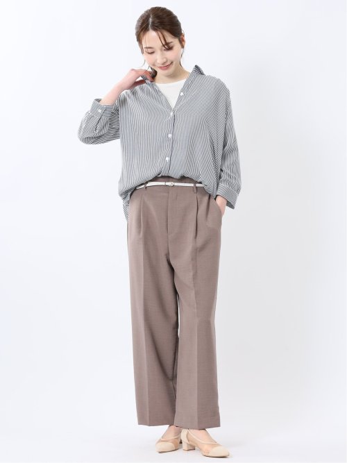 麻調合繊 ベルト付き ワイドパンツ（セットアップ可能）