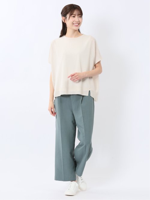 麻調合繊 ベルト付き ワイドパンツ（セットアップ可能）