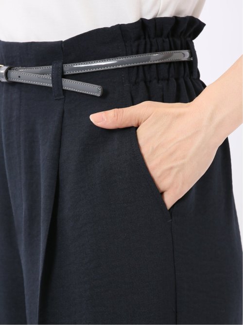ワイド パンツ レディース 接触冷感 ベルト ワンタック 麻調 リネン風 スラリッチ