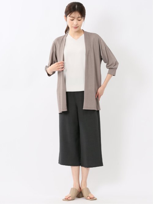 麻調合繊 ボタン付き クロップドパンツ(セットアップ可能)