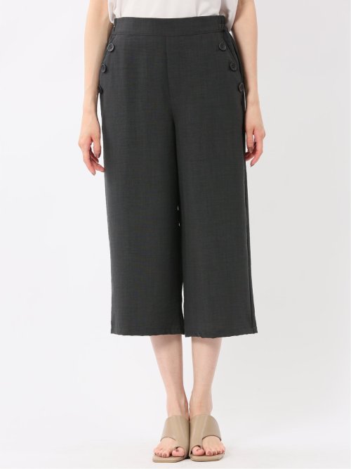 麻調合繊 ボタン付き クロップドパンツ(セットアップ可能)