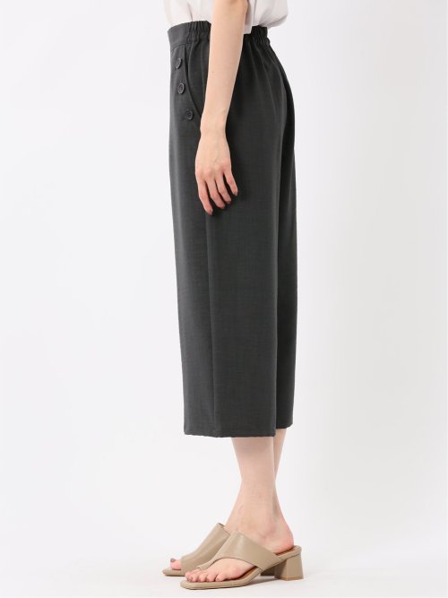 麻調合繊 ボタン付き クロップドパンツ(セットアップ可能)