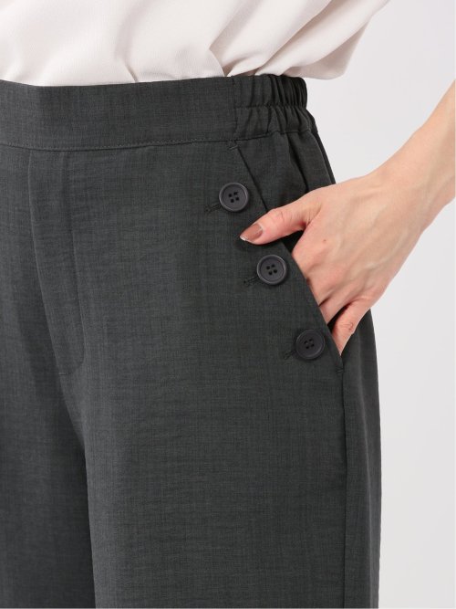 麻調合繊 ボタン付き クロップドパンツ(セットアップ可能)