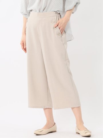 麻調合繊 ボタン付き クロップドパンツ(セットアップ可能)