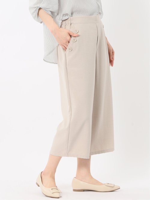 麻調合繊 ボタン付き クロップドパンツ(セットアップ可能)