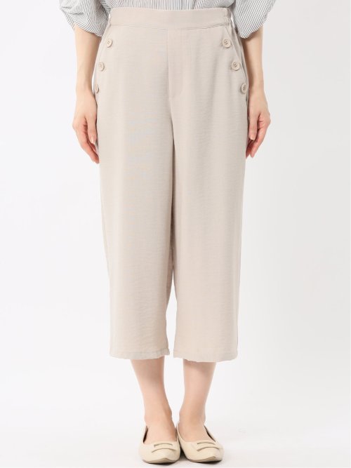 麻調合繊 ボタン付き クロップドパンツ(セットアップ可能)