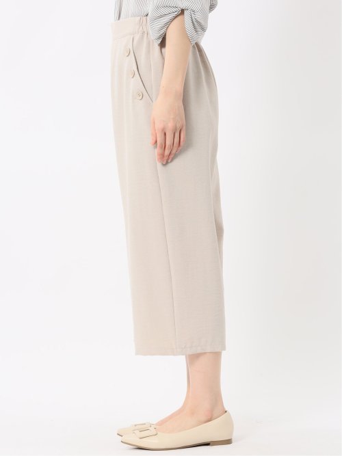 麻調合繊 ボタン付き クロップドパンツ(セットアップ可能)