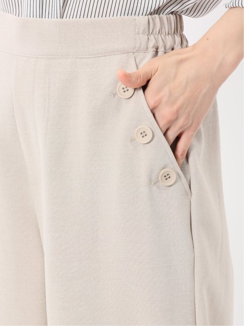 麻調合繊 ボタン付き クロップドパンツ(セットアップ可能)