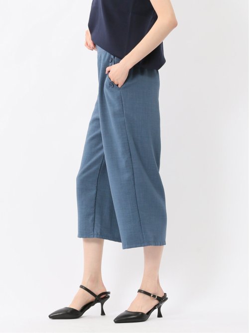 麻調合繊 ボタン付き クロップドパンツ(セットアップ可能)