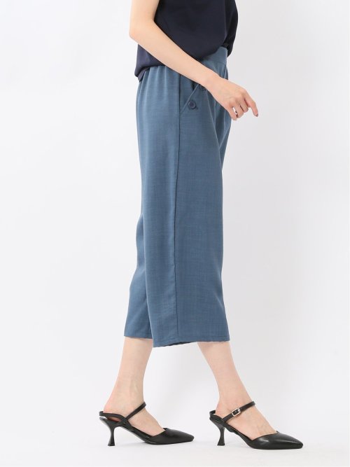 麻調合繊 ボタン付き クロップドパンツ(セットアップ可能)