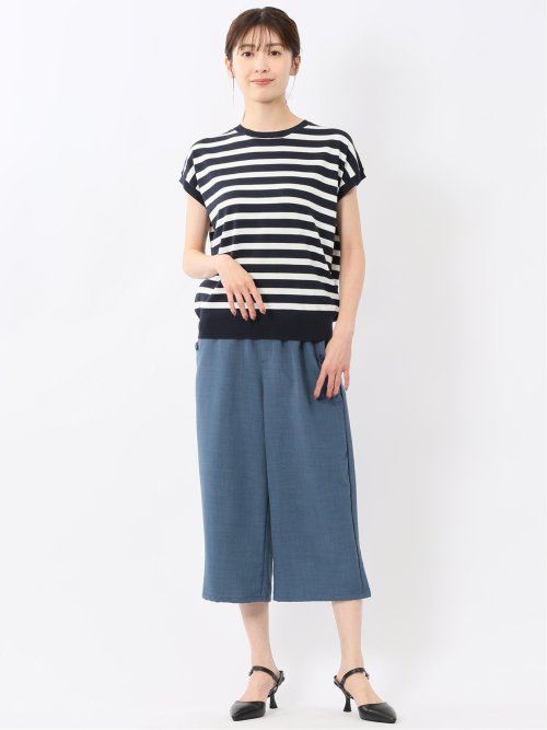 麻調合繊 ボタン付き クロップドパンツ(セットアップ可能)