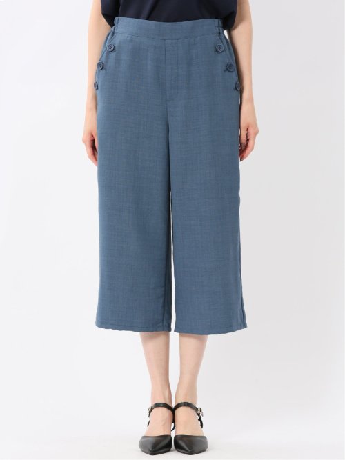 麻調合繊 ボタン付き クロップドパンツ(セットアップ可能)