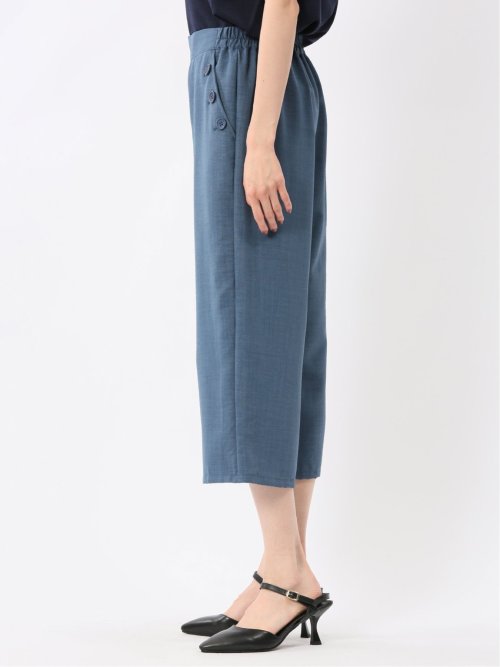 麻調合繊 ボタン付き クロップドパンツ(セットアップ可能)
