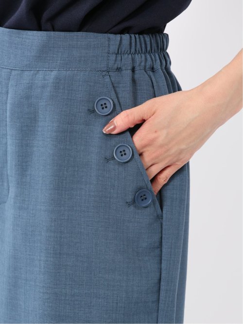 麻調合繊 ボタン付き クロップドパンツ(セットアップ可能)