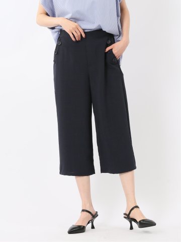 麻調合繊 ボタン付き クロップドパンツ(セットアップ可能)