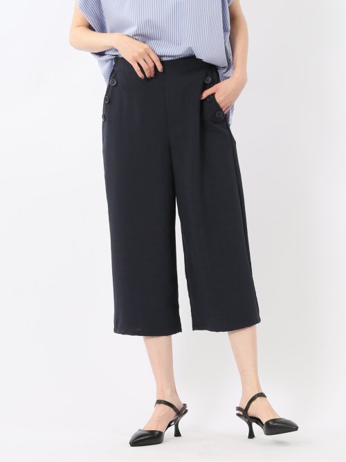 麻調合繊 ボタン付き クロップドパンツ(セットアップ可能)