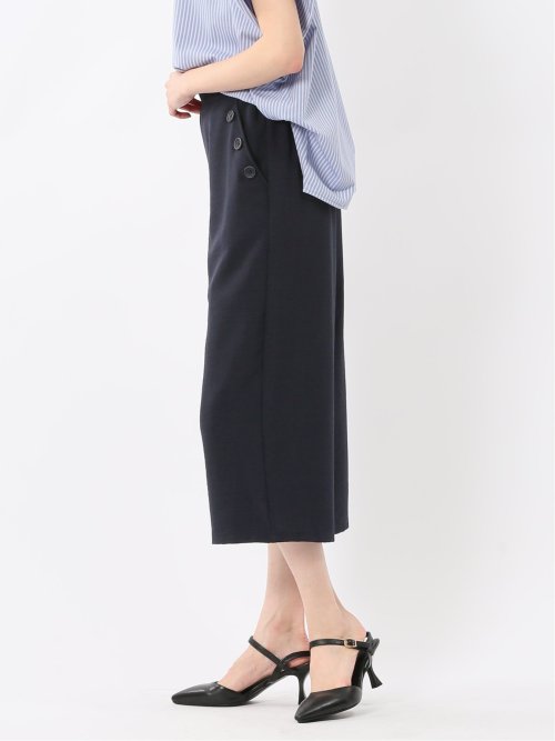 麻調合繊 ボタン付き クロップドパンツ(セットアップ可能)