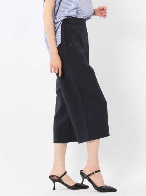 麻調合繊 ボタン付き クロップドパンツ(セットアップ可能)