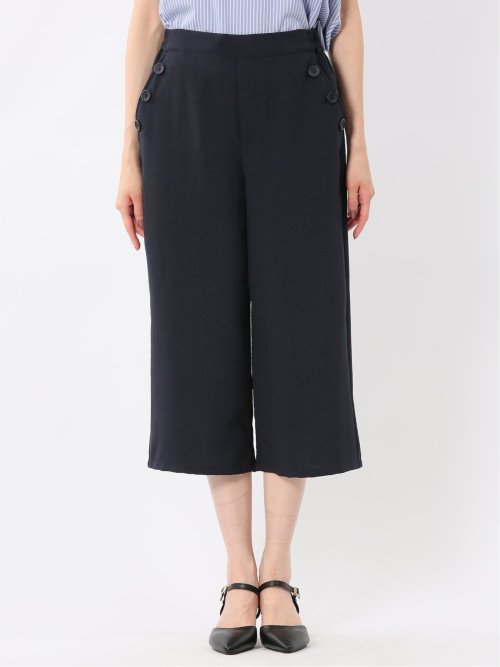 麻調合繊 ボタン付き クロップドパンツ(セットアップ可能)