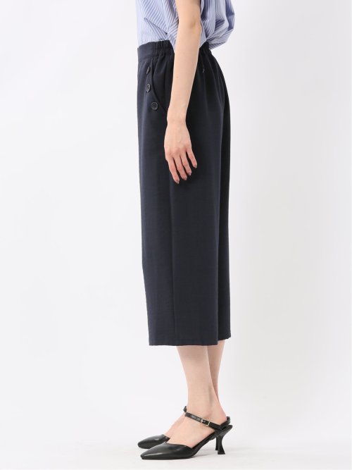 麻調合繊 ボタン付き クロップドパンツ(セットアップ可能)