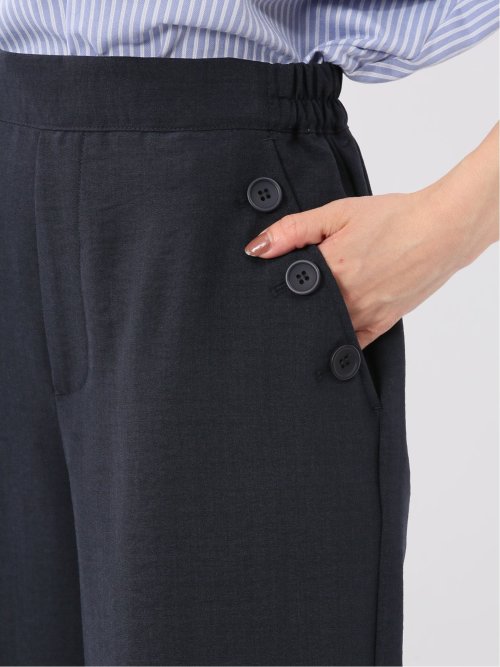 麻調合繊 ボタン付き クロップドパンツ(セットアップ可能)