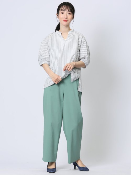 ストレッチ ボタン付き ワイドパンツ