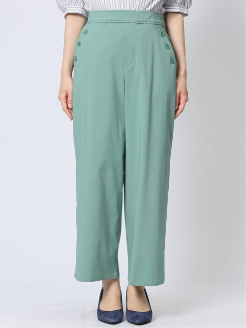 ストレッチ ボタン付き ワイドパンツ