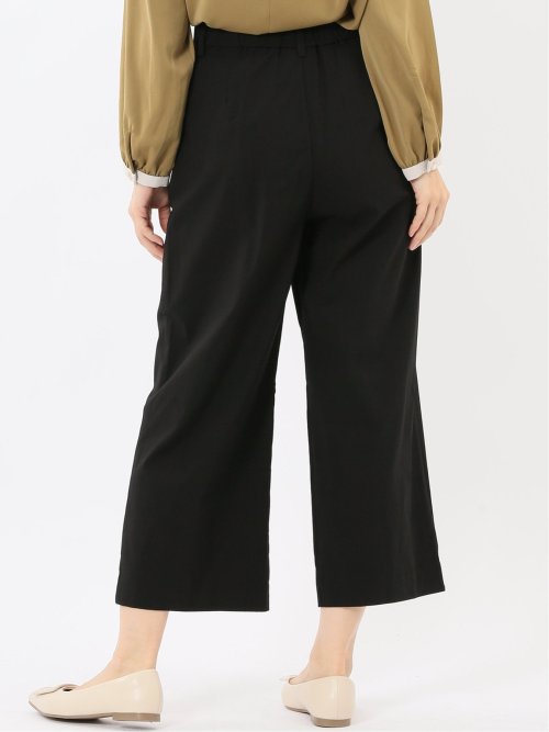 ストレッチ ボタン付き ワンタック ワイドパンツ