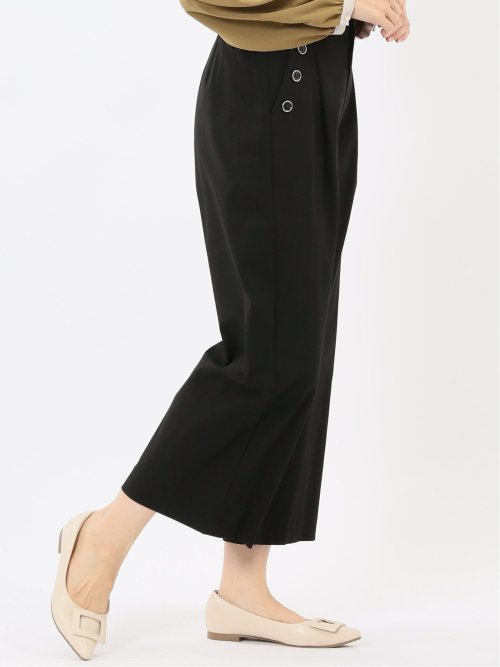 ストレッチ ボタン付き ワンタック ワイドパンツ