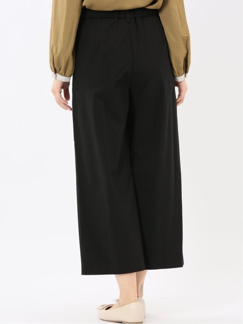 ストレッチ ボタン付き ワンタック ワイドパンツ