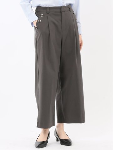 ストレッチ ボタン付き ワンタック ワイドパンツ